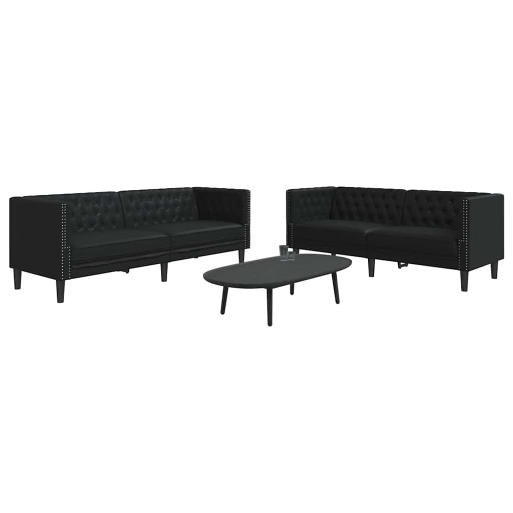 Sofa Set 2 pcs Schwarz 194 x 74.5 x 70.5 cm Kunstleder