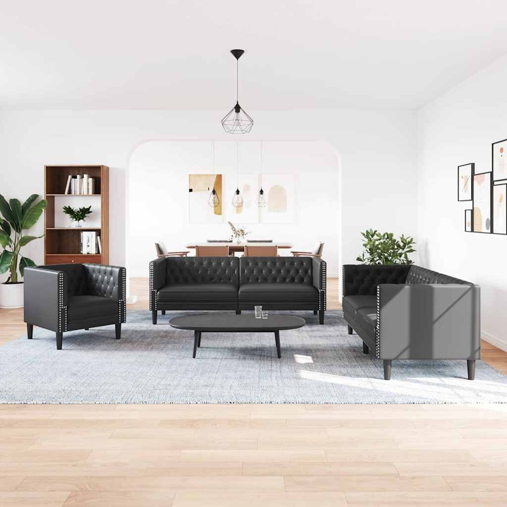 Sofa Set 3 pcs Schwarz 194 x 74.5 x 70.5 cm Kunstleder