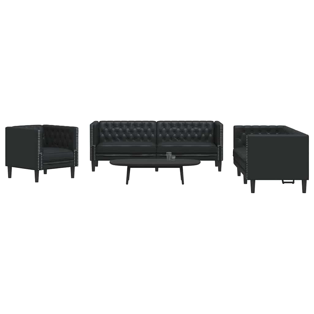 Sofa Set 3 pcs Schwarz 194 x 74.5 x 70.5 cm Kunstleder