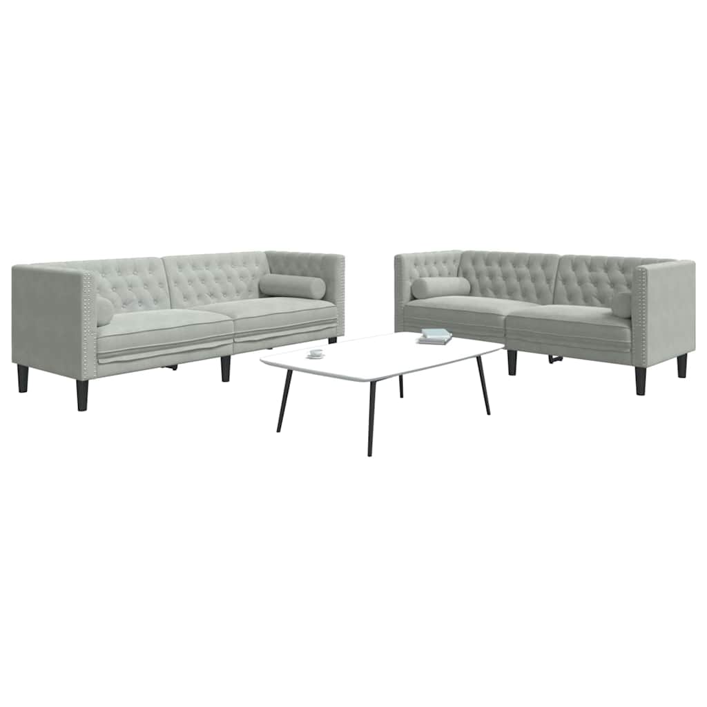 Sofa Set Hellgrau Samt