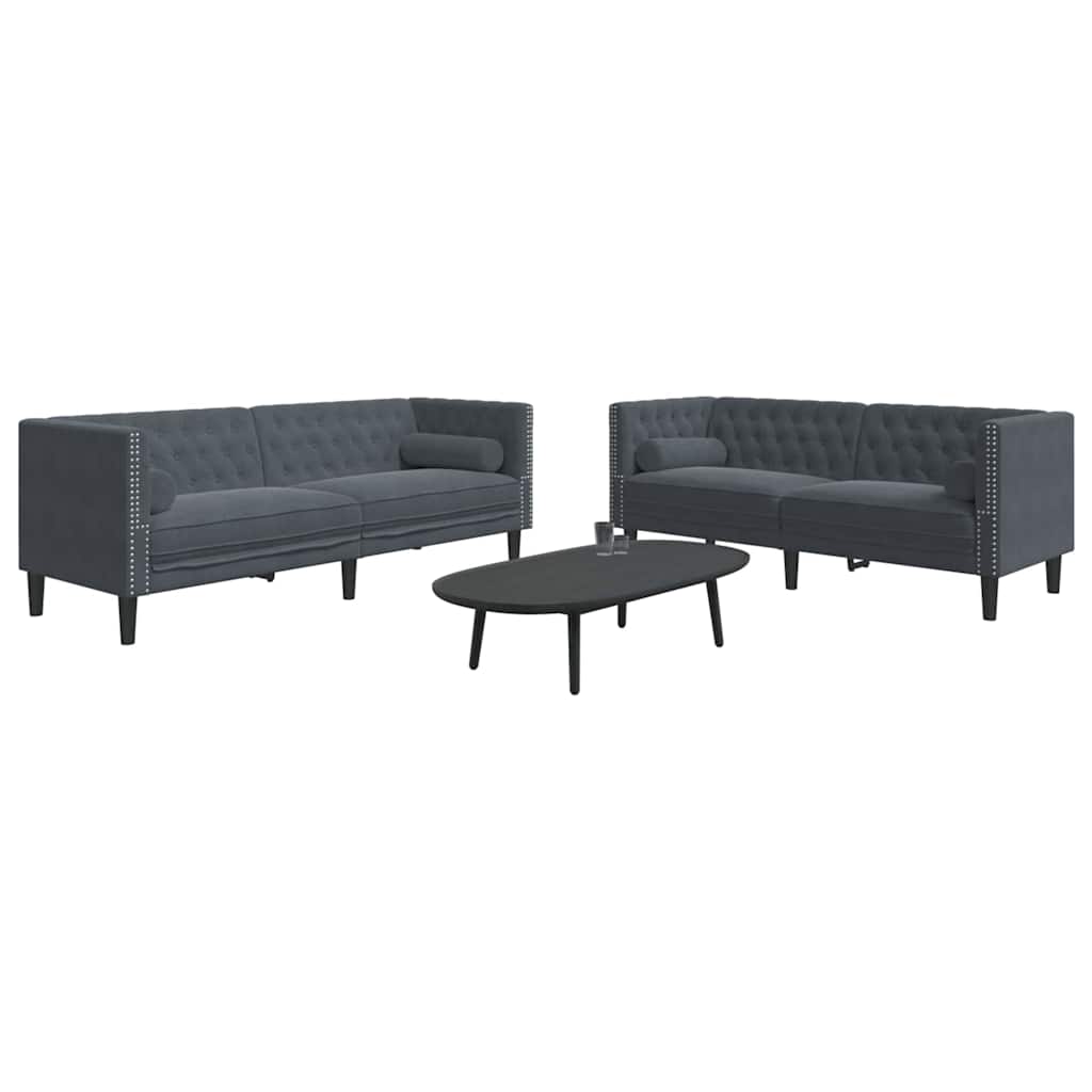Sofa Set Dunkelgrau Samt