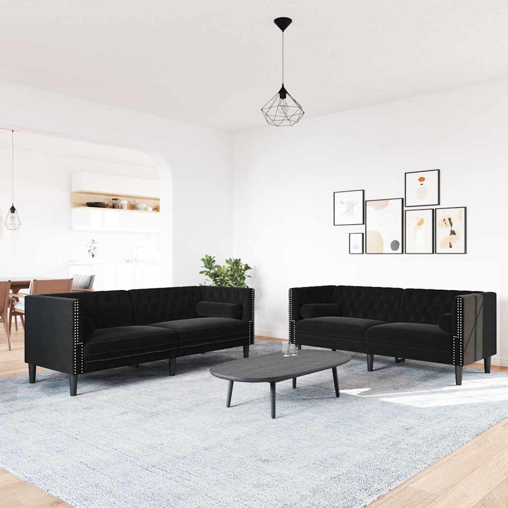 Sofa Set Schwarz Samt