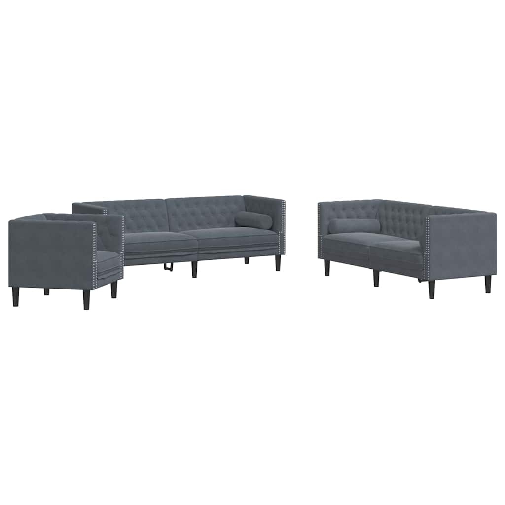 Sofa Set Dunkelgrau Samt