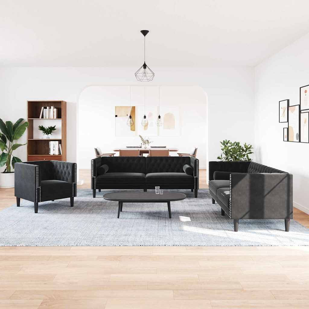 Sofa Set Schwarz Samt