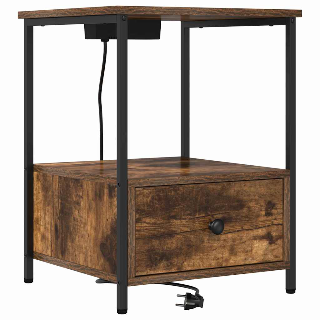 Nachttisch mit Ladestation 2 pcs Räuchereiche Holzwerkstoff