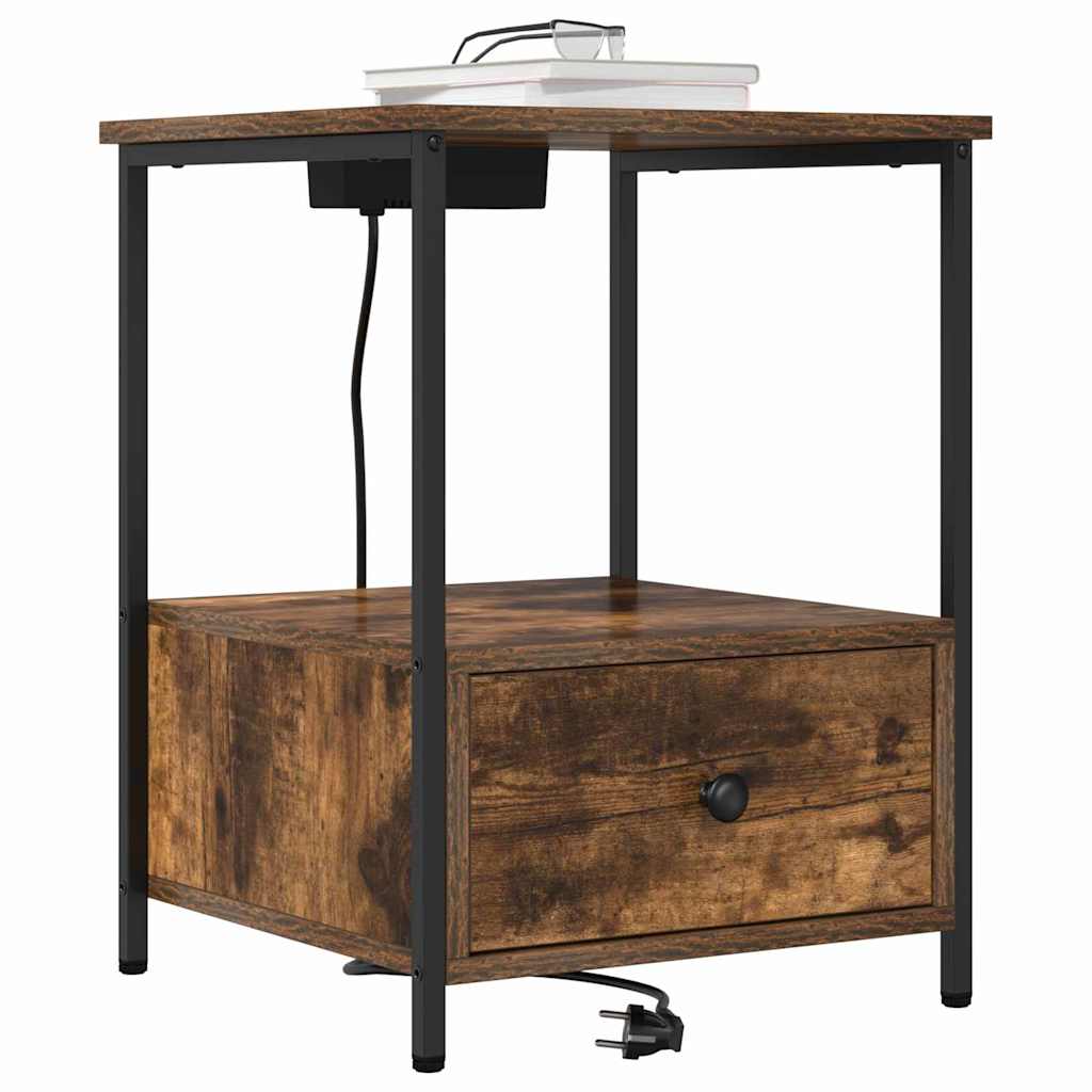 Nachttisch mit Ladestation 2 pcs Räuchereiche Holzwerkstoff