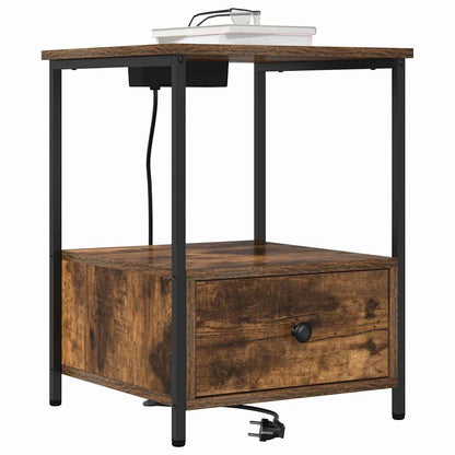 Nachttisch mit Ladestation 2 pcs Räuchereiche Holzwerkstoff