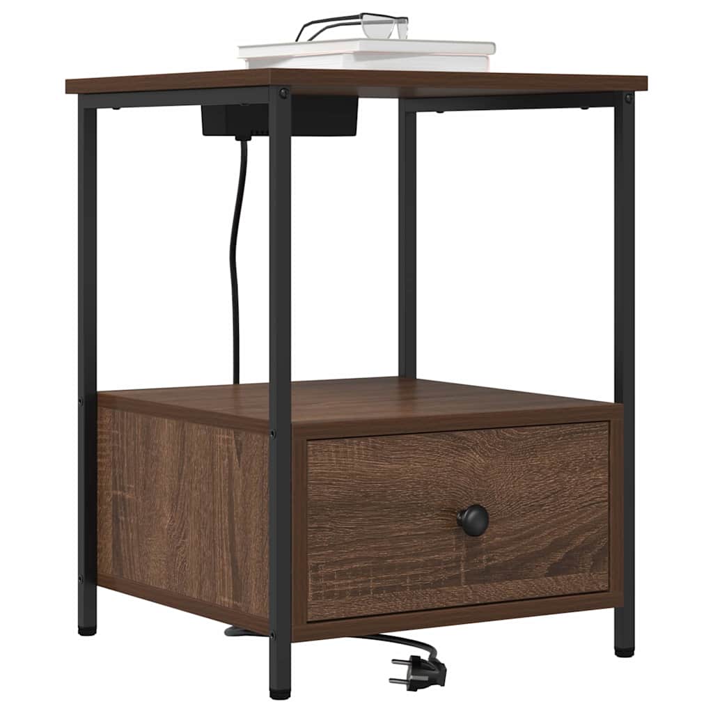 Nachttisch mit Ladestation Braune Eiche Holzwerkstoff