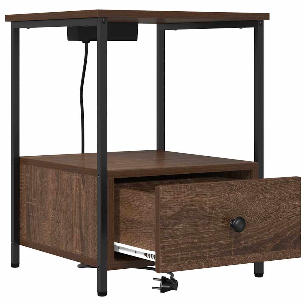 Nachttisch mit Ladestation 2 pcs Braune Eiche Holzwerkstoff
