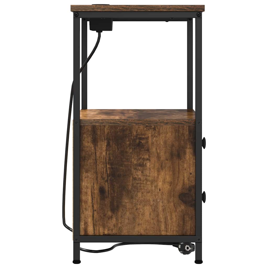 Nachttisch mit Ladestation 2 pcs Räuchereiche Holzwerkstoff