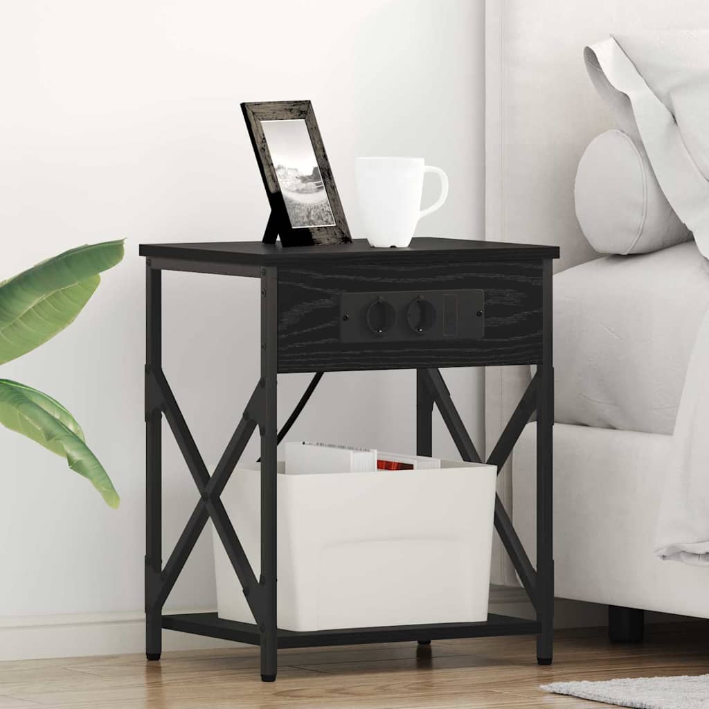 Nachttisch mit Ladestation 2 pcs Schwarze Eiche 41 x 31 x 51 cm