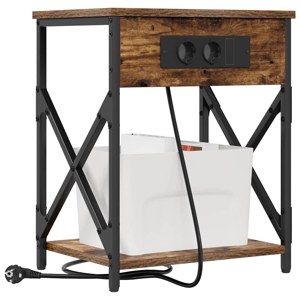 Nachttisch mit Ladestation Räuchereiche 41 x 31 x 51 cm