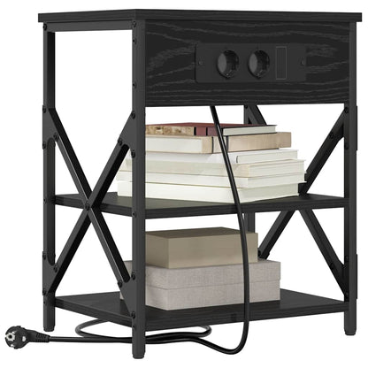 Nachttisch mit Ladestation Schwarz Eichen-Optik Holzwerkstoff