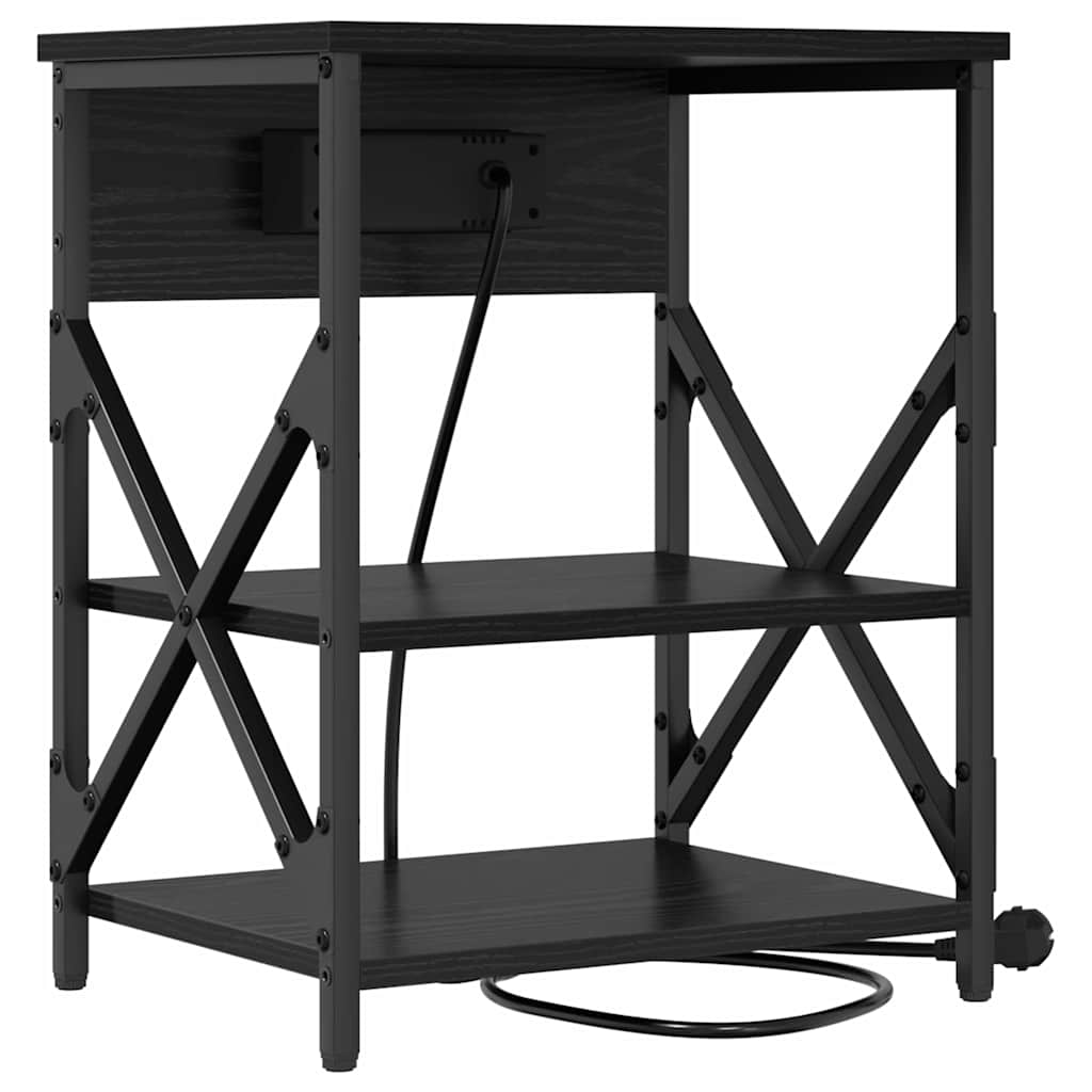 Nachttisch mit Ladestation Schwarz Eichen-Optik Holzwerkstoff