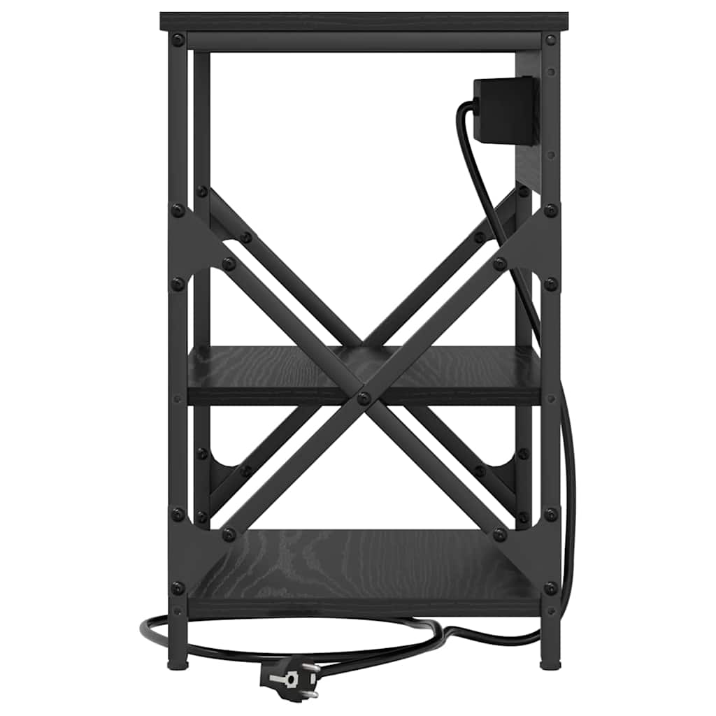 Nachttisch mit Ladestation Schwarz Eichen-Optik Holzwerkstoff