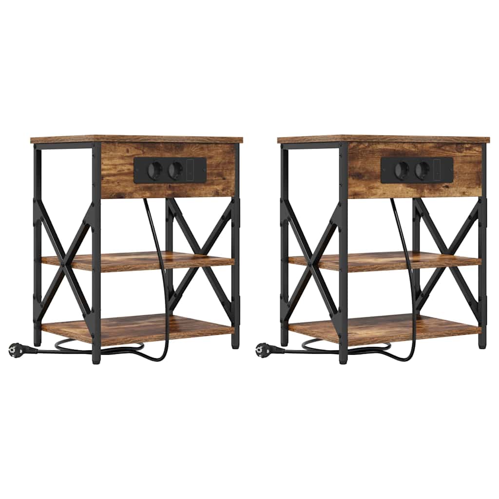 Nachttisch mit Ladestation mit Regal Räuchereiche Holzwerkstoff