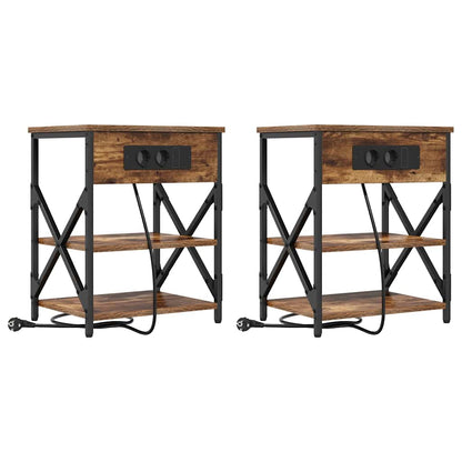 Nachttisch mit Ladestation mit Regal Räuchereiche Holzwerkstoff