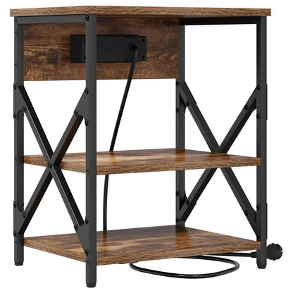 Nachttisch mit Ladestation mit Regal Räuchereiche Holzwerkstoff