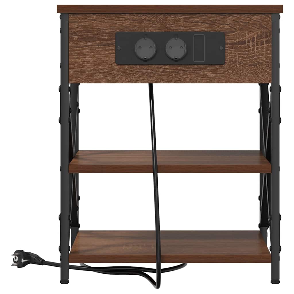 Nachttisch mit Ladestation Braun Eichen-Optik Holzwerkstoff