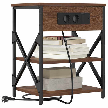 Nachttisch mit Ladestation Braun Eichen-Optik Holzwerkstoff