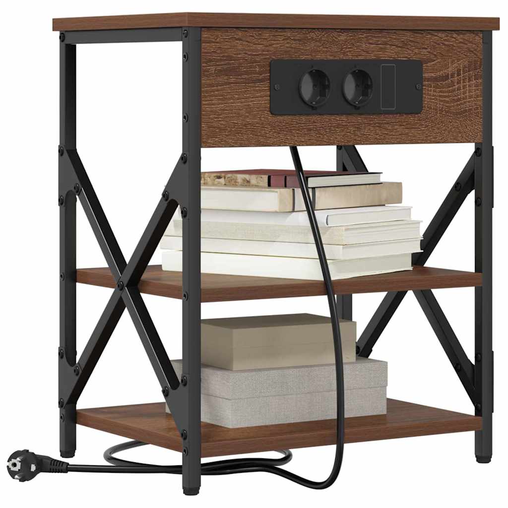 Nachttisch mit Ladestation Braun Eichen-Optik Holzwerkstoff