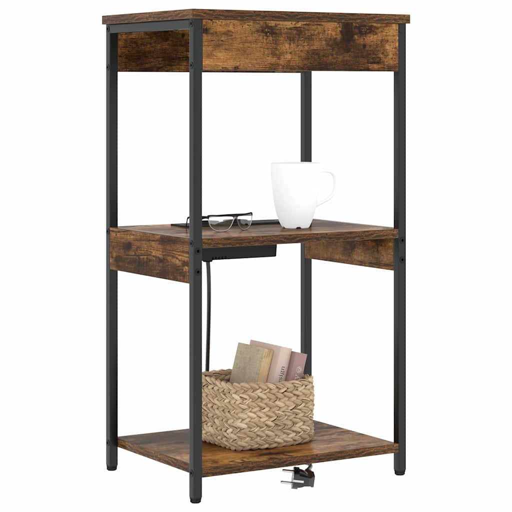 Nachttisch mit Ladestation mit Regal Räuchereiche Holzwerkstoff