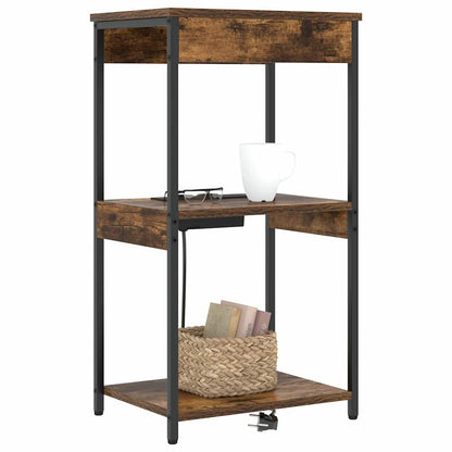 Nachttisch mit Ladestation mit Regal Räuchereiche Holzwerkstoff