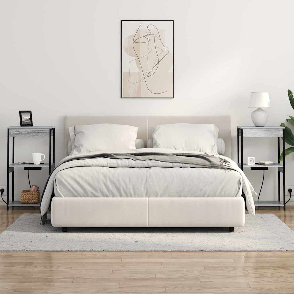 Nachttisch mit Ladestation mit Regal Grau Sonoma Holzwerkstoff