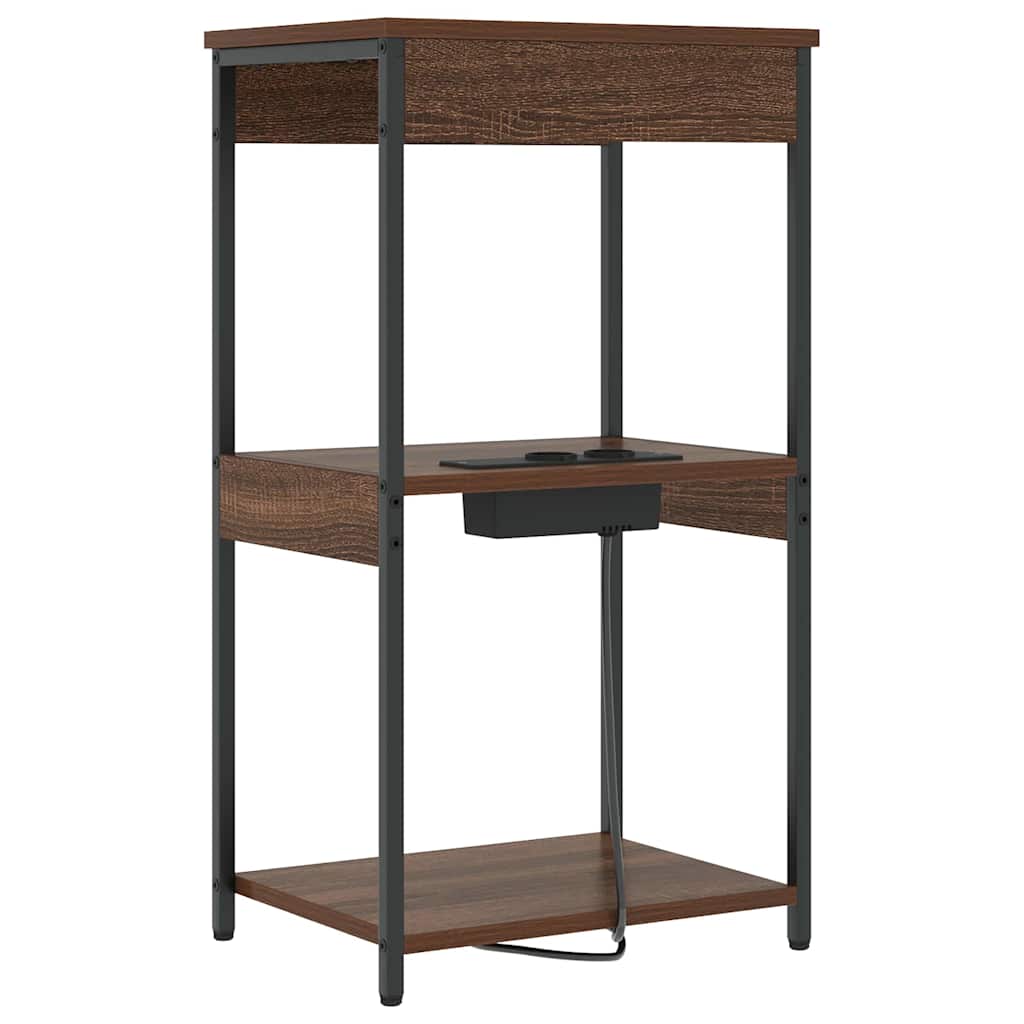 Nachttisch mit Ladestation mit Regal Braune Eiche Holzwerkstoff