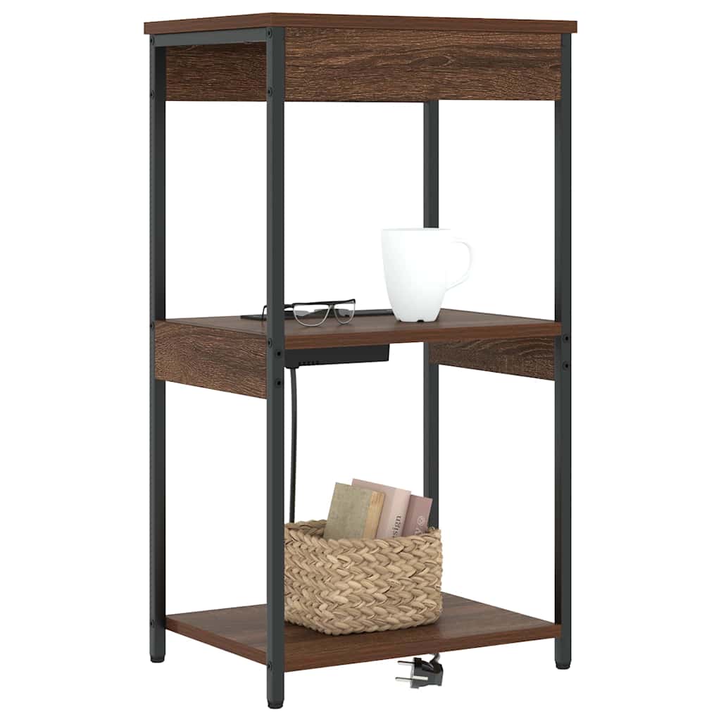 Nachttisch mit Ladestation mit Regal Braune Eiche Holzwerkstoff