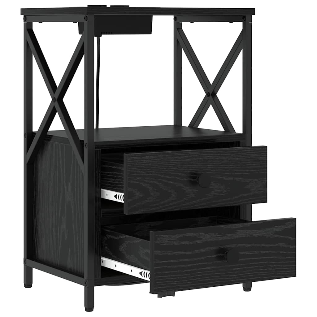 Nachttisch mit Ladestation Schwarz Eichen-Optik Holzwerkstoff