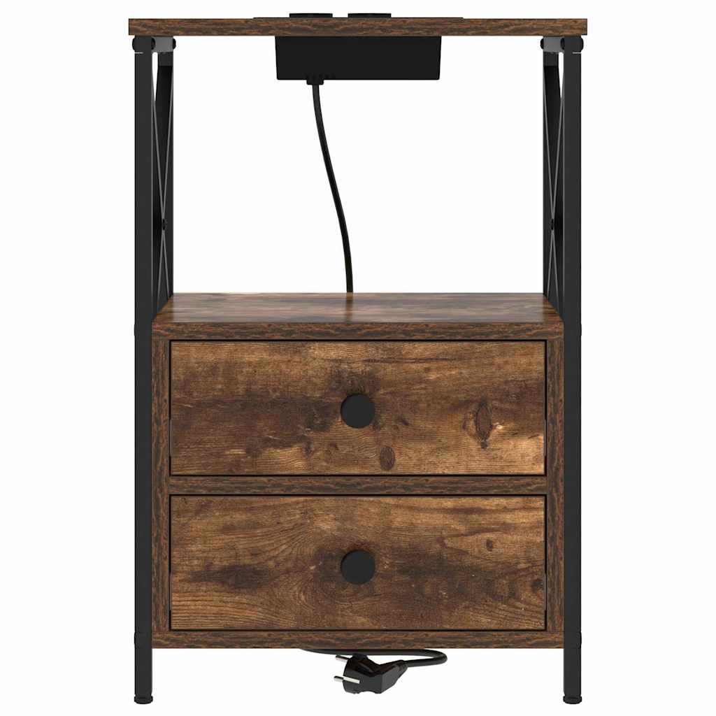 Nachttisch mit Ladestation Räuchereiche Holzwerkstoff