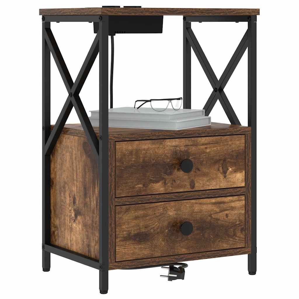 Nachttisch mit Ladestation Räuchereiche Holzwerkstoff