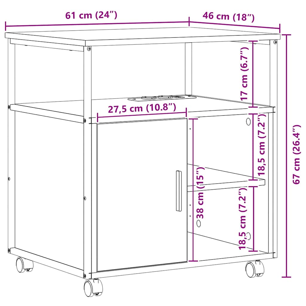 Büroschrank mit Lademöglichkeit Räuchereiche 61 x 46 x 67 cm
