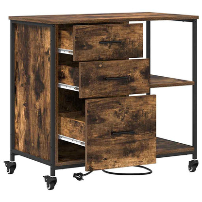 Büroschrank mit Rad Räuchereiche 76 x 41 x 72 cm Holzwerkstoff