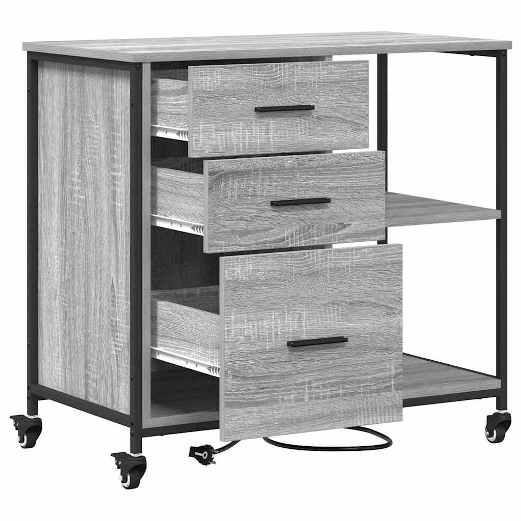Büroschrank mit Rad Grau Sonoma 76 x 41 x 72 cm Holzwerkstoff