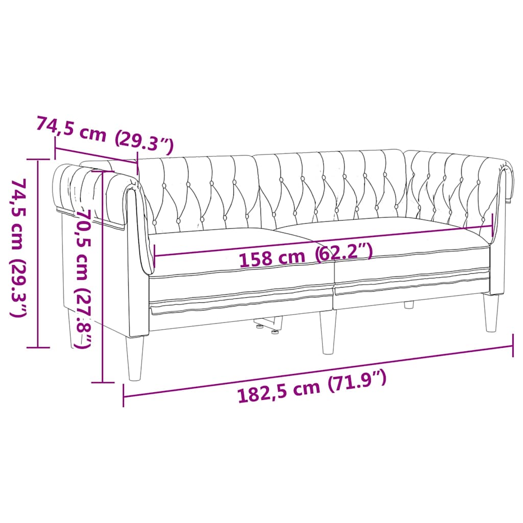 Chesterfield-Sofa Hellgrau 182,5 x 74,5 x 74,5 cm Stoff
