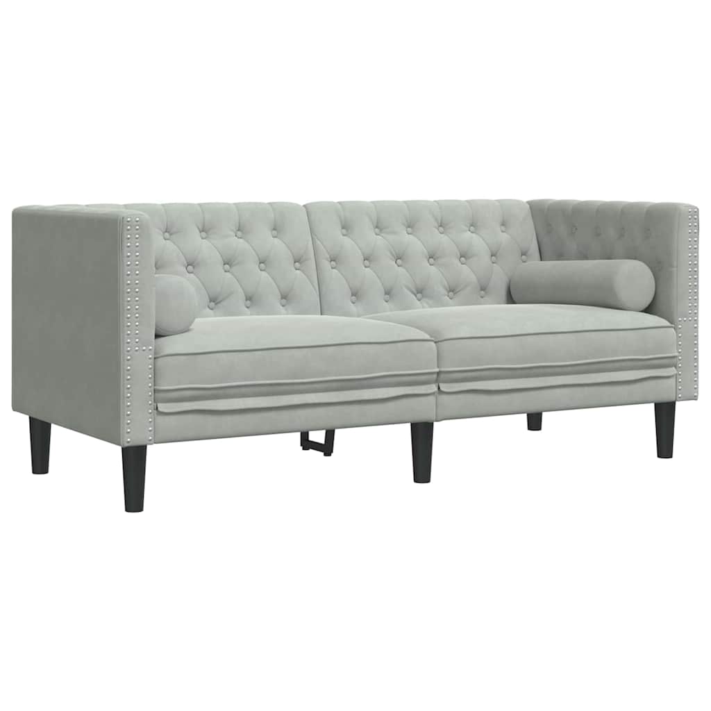 Chesterfield-Sofa mit Kissen Hellgrau 174 x 74.5 x 70.5 cm Samt