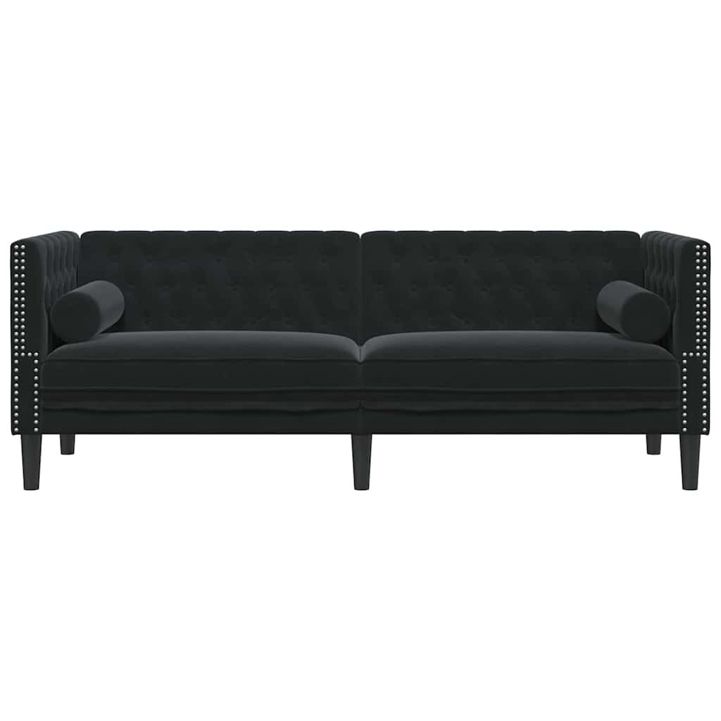 Chesterfield-Sofa mit Kissen Schwarz 194 x 74.5 x 70.5 cm Samt