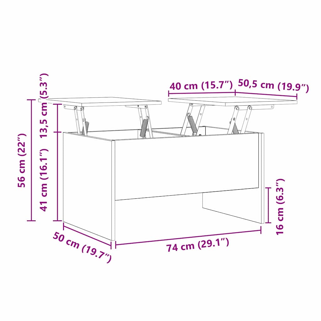 Couchtisch Schwarz Eichen-Optik 80 x 50,5 x 42,5 cm
