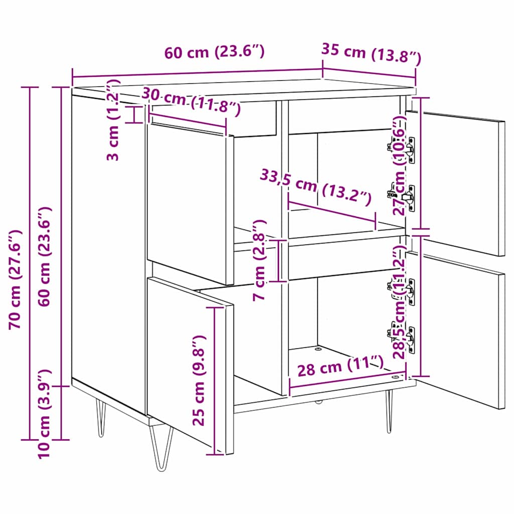 Sideboard Schwarz 60 x 35 x 70 cm Holzwerkstoff
