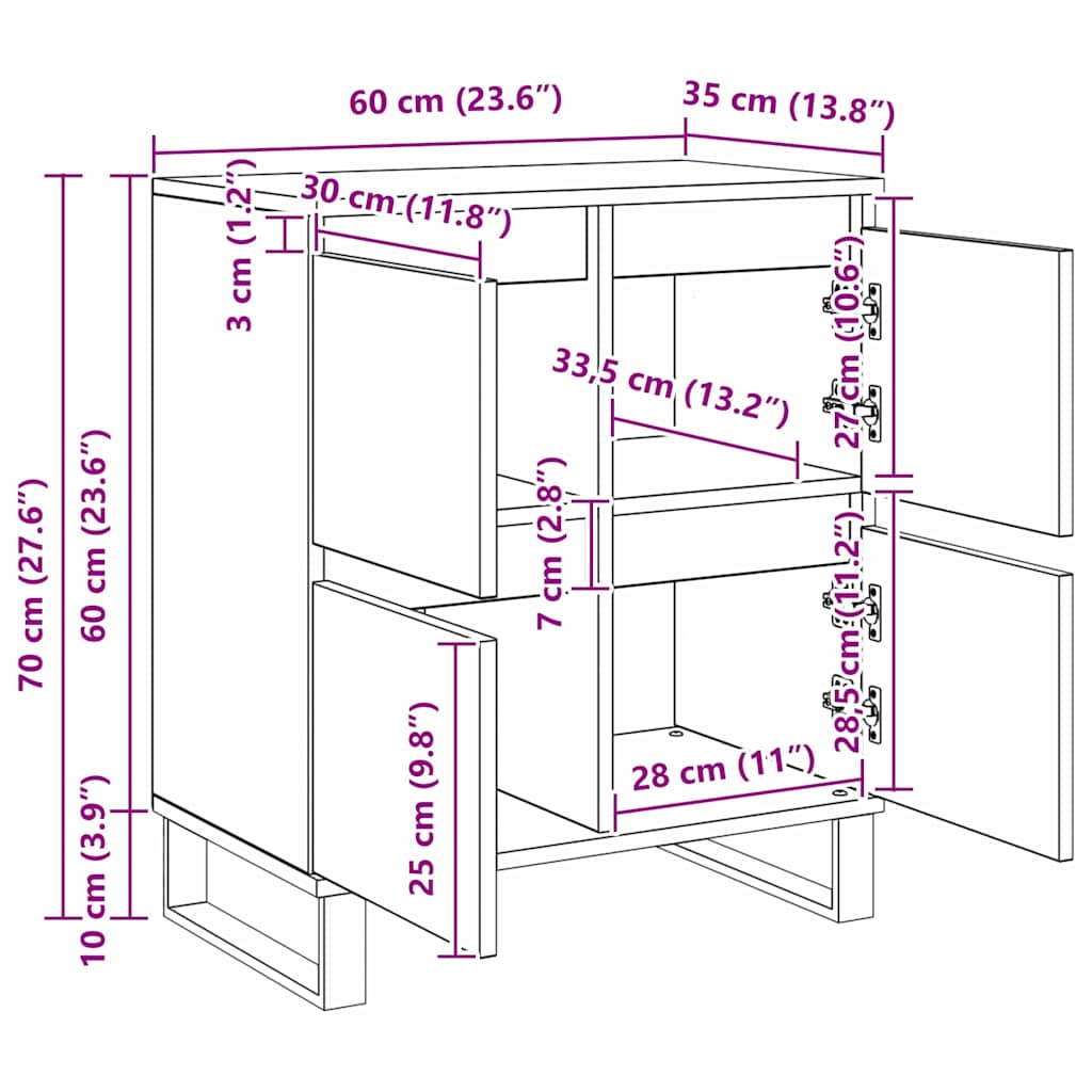 Sideboard Schwarz 60 x 35 x 70 cm Holzwerkstoff