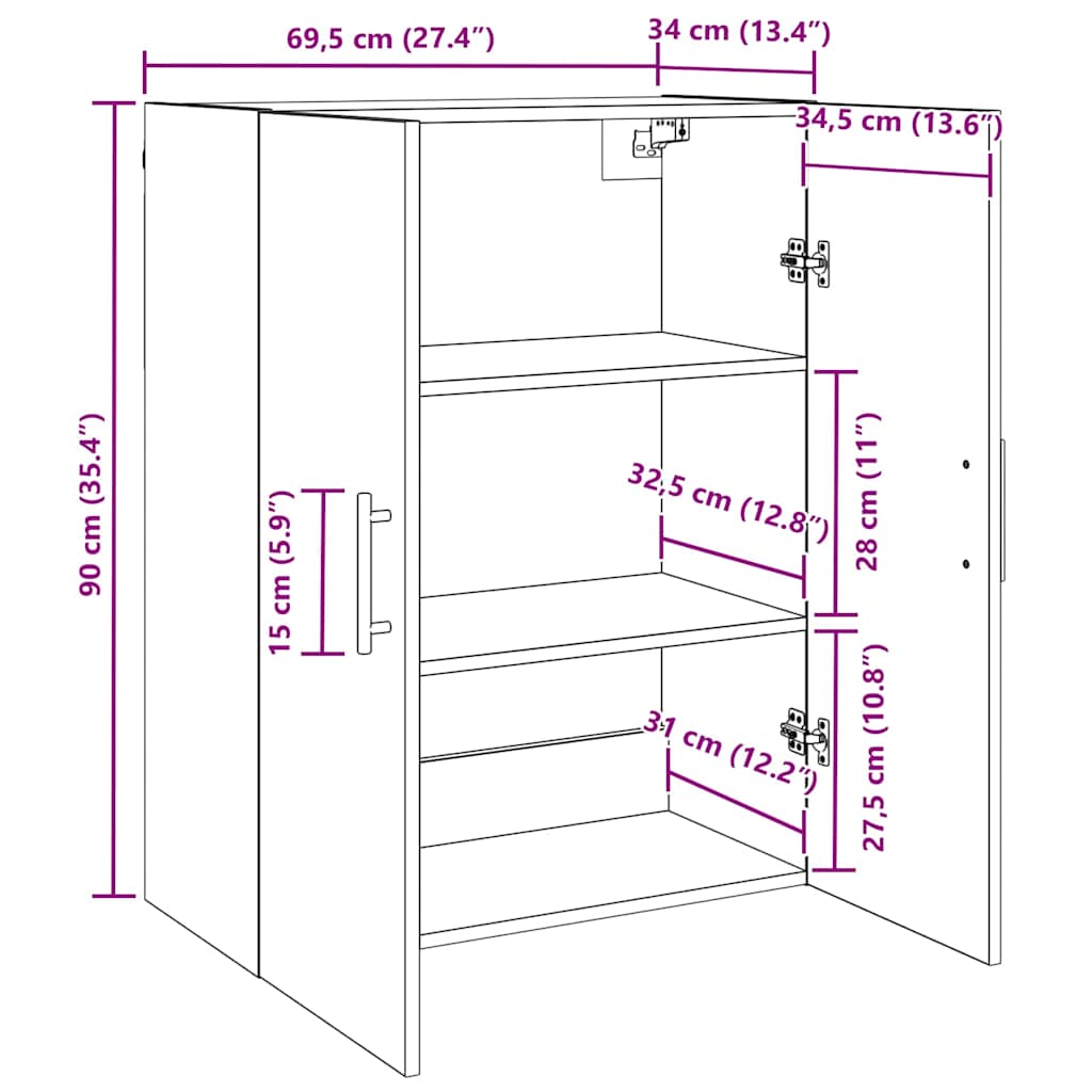 Wandschrank Schwarz 69.5 x 34 x 90 cm Holzwerkstoff