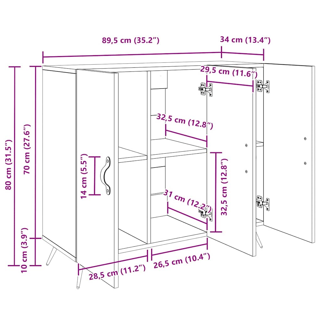 Sideboard Braun 90 x 34 x 80 cm Holzwerkstoff