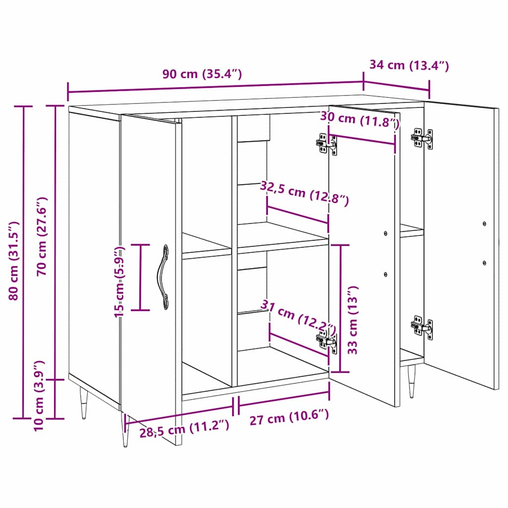 Sideboard Braun 90 x 34 x 80 cm Holzwerkstoff