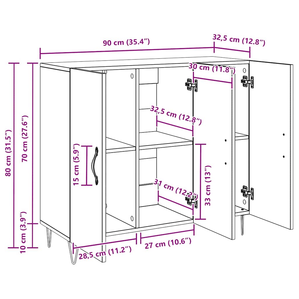 Sideboard Artisan-Eiche 90 x 34 x 80 cm Holzwerkstoff