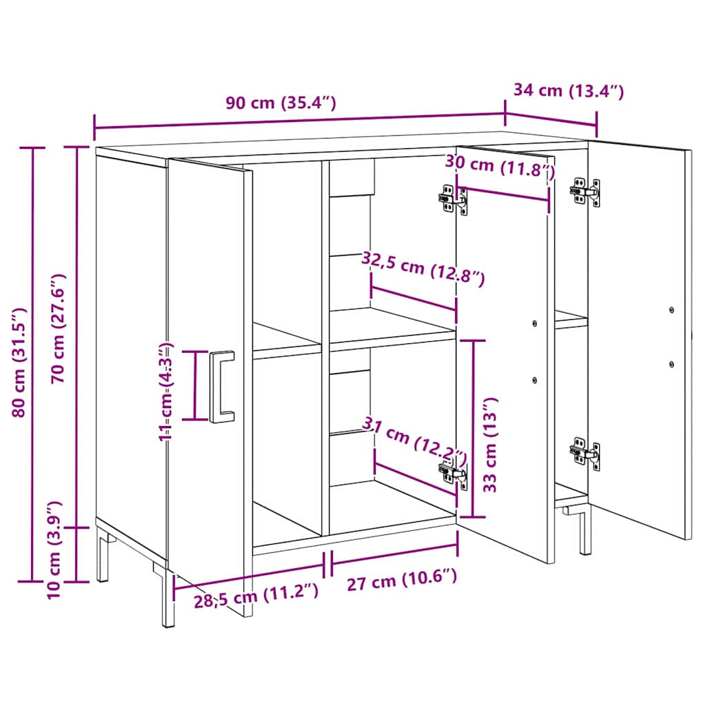 Sideboard Schwarz 90 x 34 x 80 cm Holzwerkstoff
