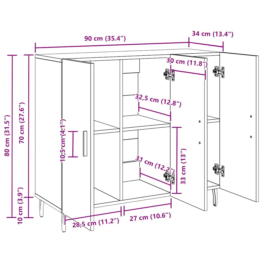 Sideboard Schwarz 90 x 34 x 80 cm Holzwerkstoff