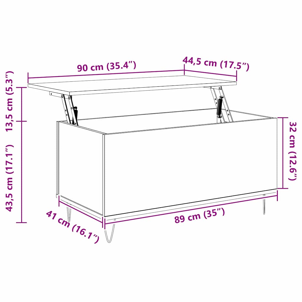 Couchtisch Schwarz Eichen-Optik 90 x 44.5 x 45 cm Holzwerkstoff