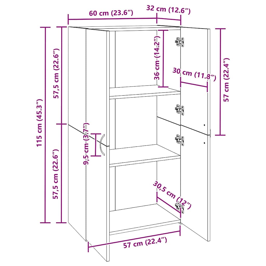 Büroschrank mit Regal Altholz 60 x 32 x 115 cm Holzwerkstoff